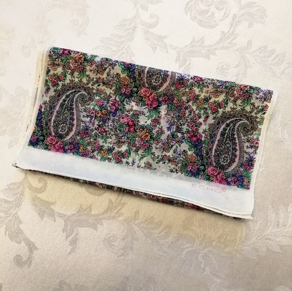 Vintage Echo Sheer Soft White Floral Headscarf